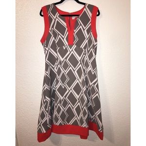 GEOMETRIC CORAL AND GRAY DRESS